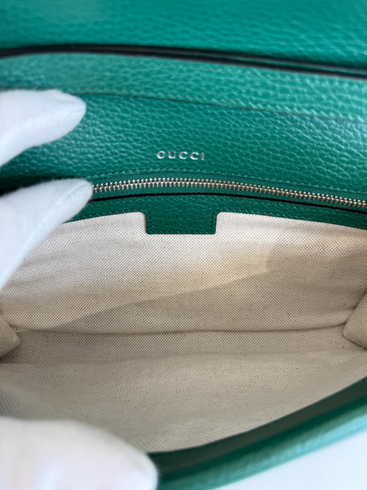 Gucci Dionysus East-West Small Emerald Leather Bag With Web Studded Strap
