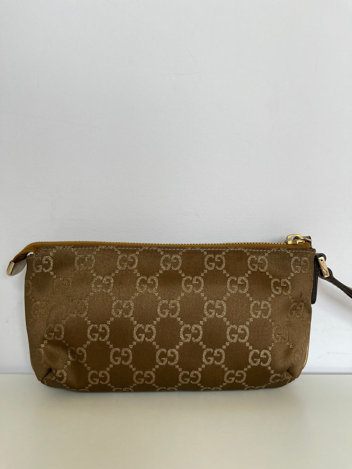 Gucci Brown GG Nylon and Leather Princy Wristlet Clutch