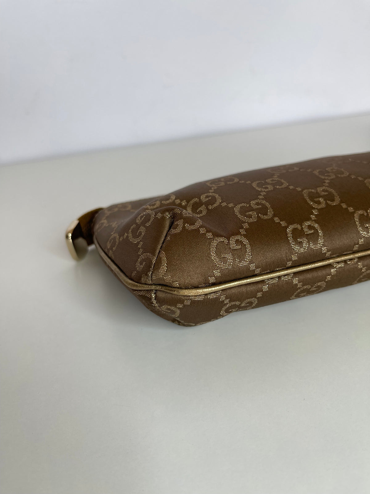 Gucci Brown GG Nylon and Leather Princy Wristlet Clutch
