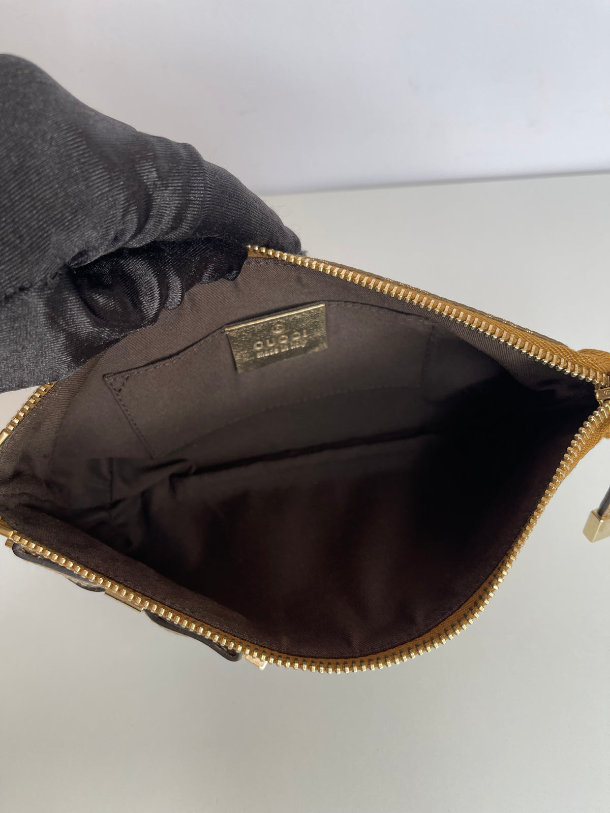 Gucci Brown GG Nylon and Leather Princy Wristlet Clutch
