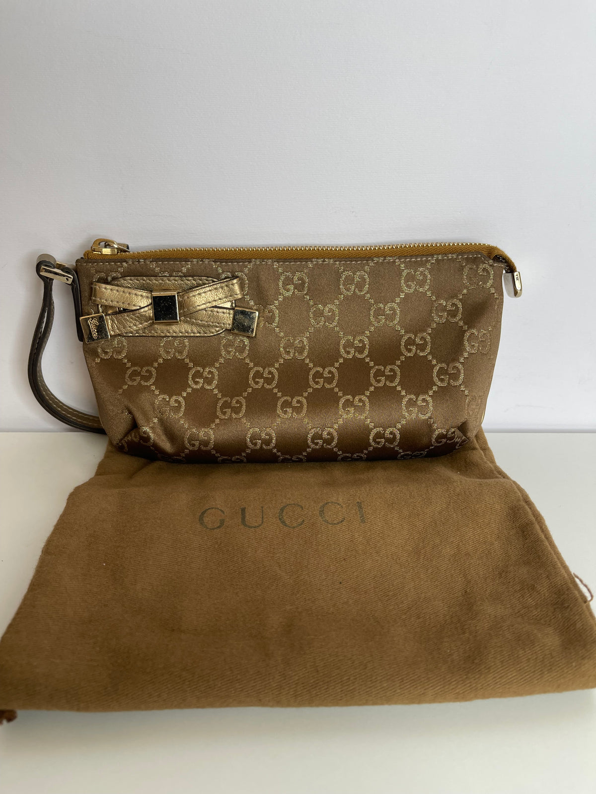 Gucci Brown GG Nylon and Leather Princy Wristlet Clutch