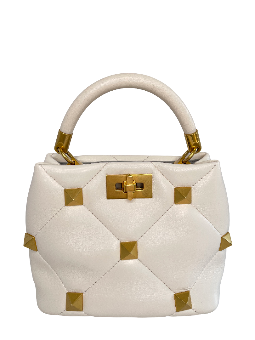 Valentino Garavani Small Roman Stud Off White Leather Bag
