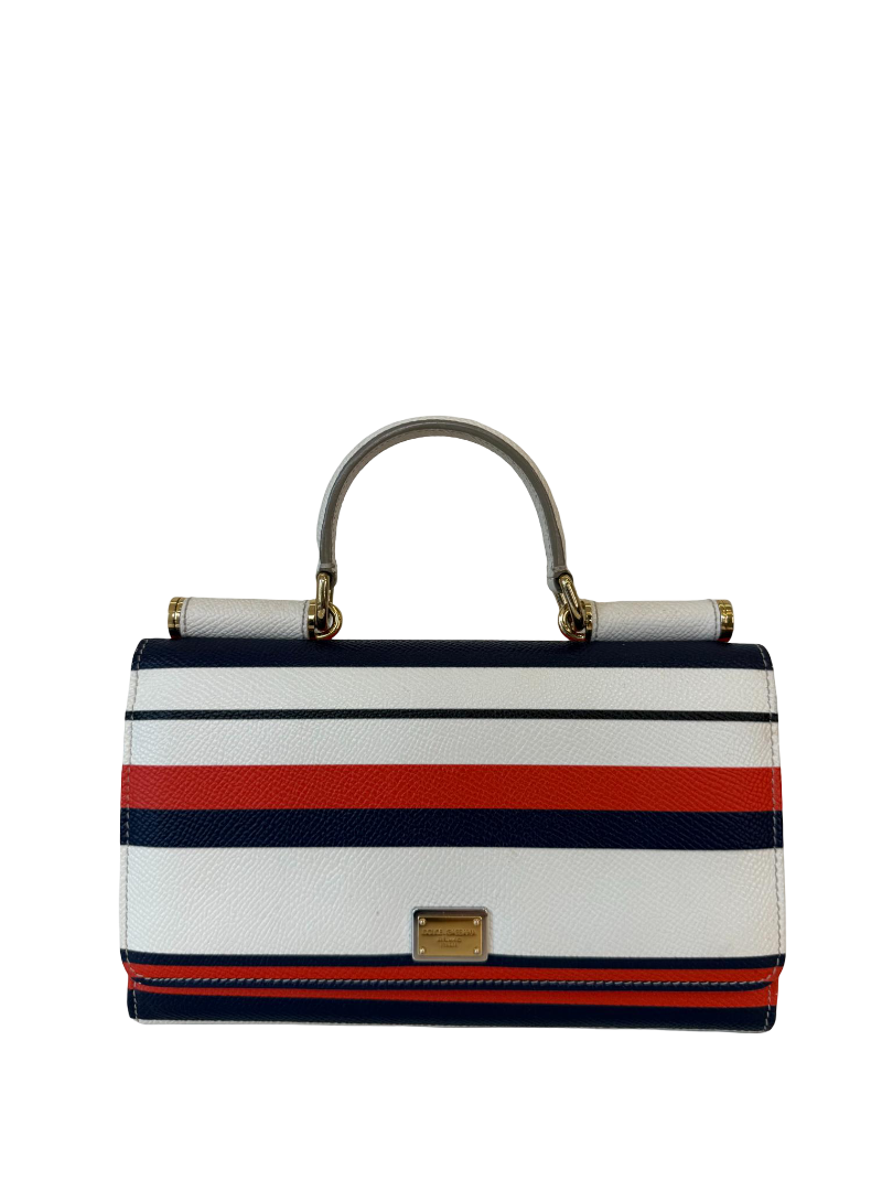Dolce Gabbana Striped Dauphine Leather Sicily Mini Top Handle