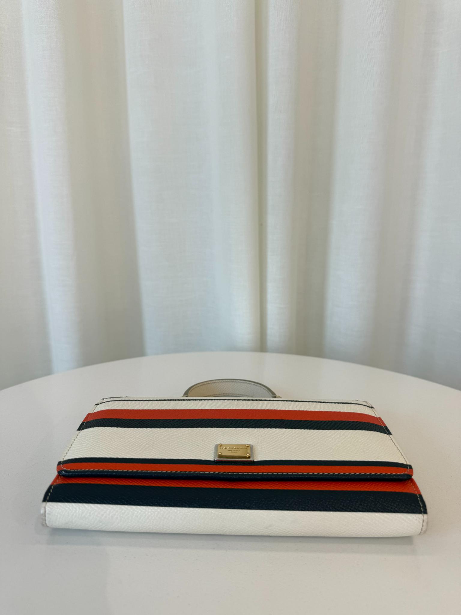 Dolce Gabbana Striped Dauphine Leather Sicily Mini Top Handle