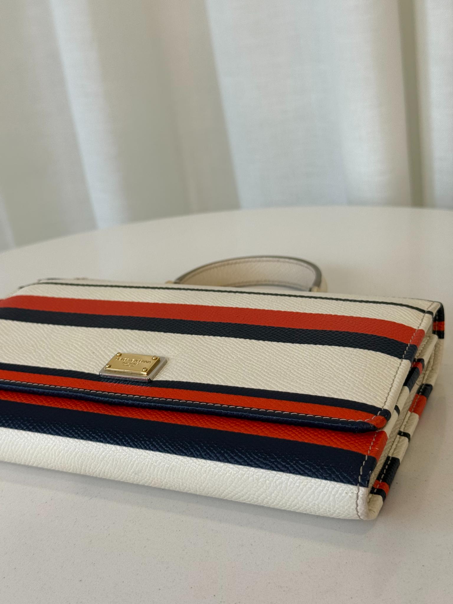 Dolce Gabbana Striped Dauphine Leather Sicily Mini Top Handle