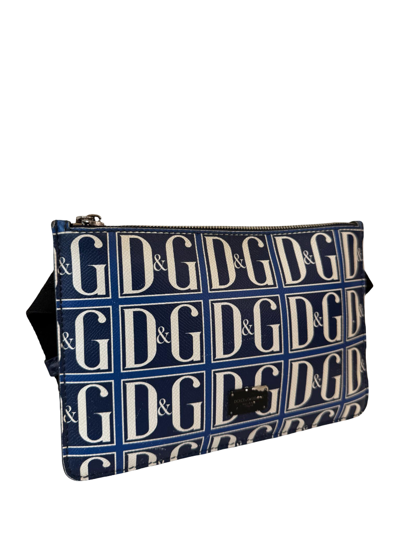 Dolce Gabbana DG Navy/White Grid Logo Print Men's Pouch