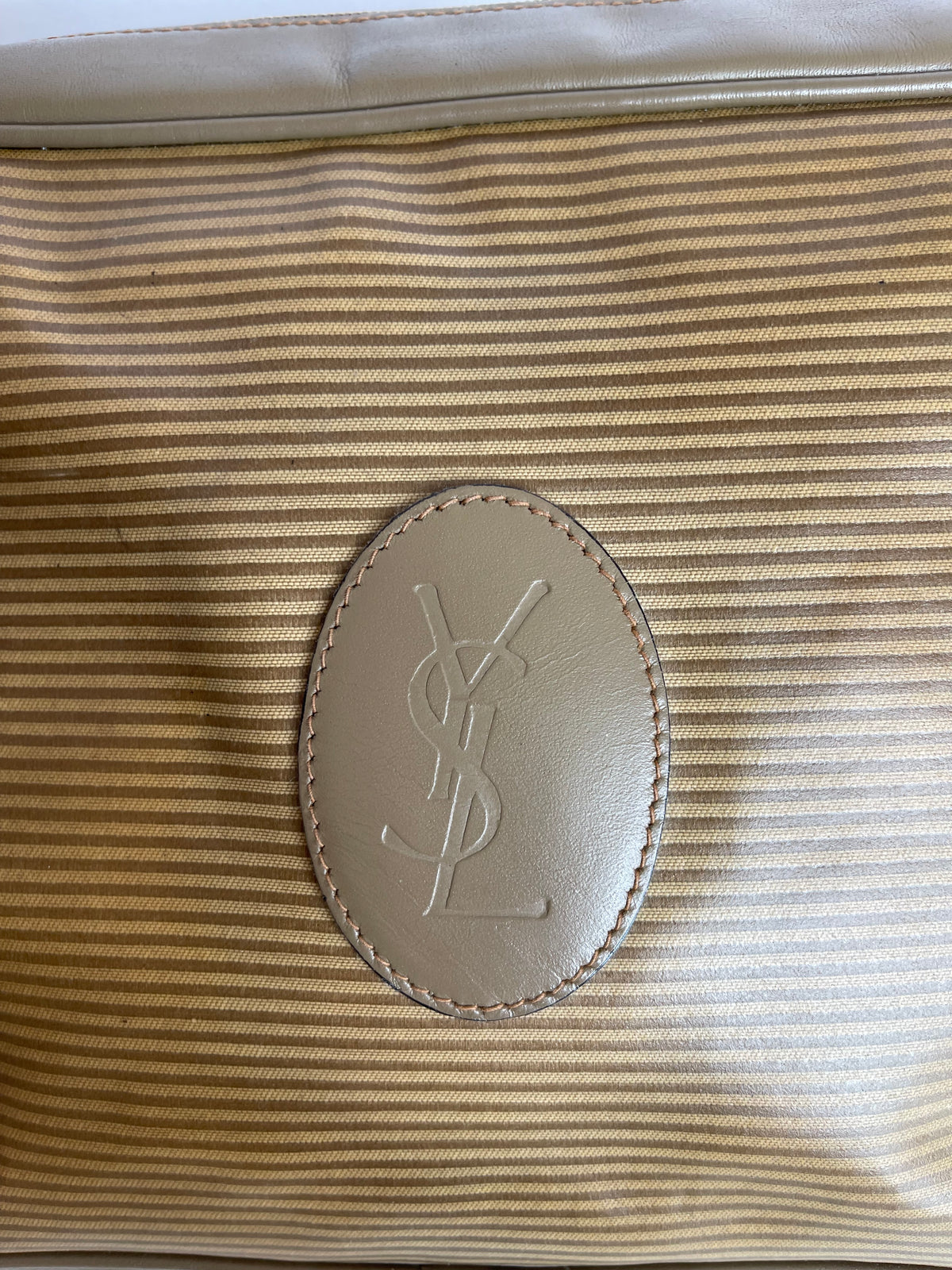 Yves Saint Laurent Striped Coated Canvas Shoulder Bag Beige