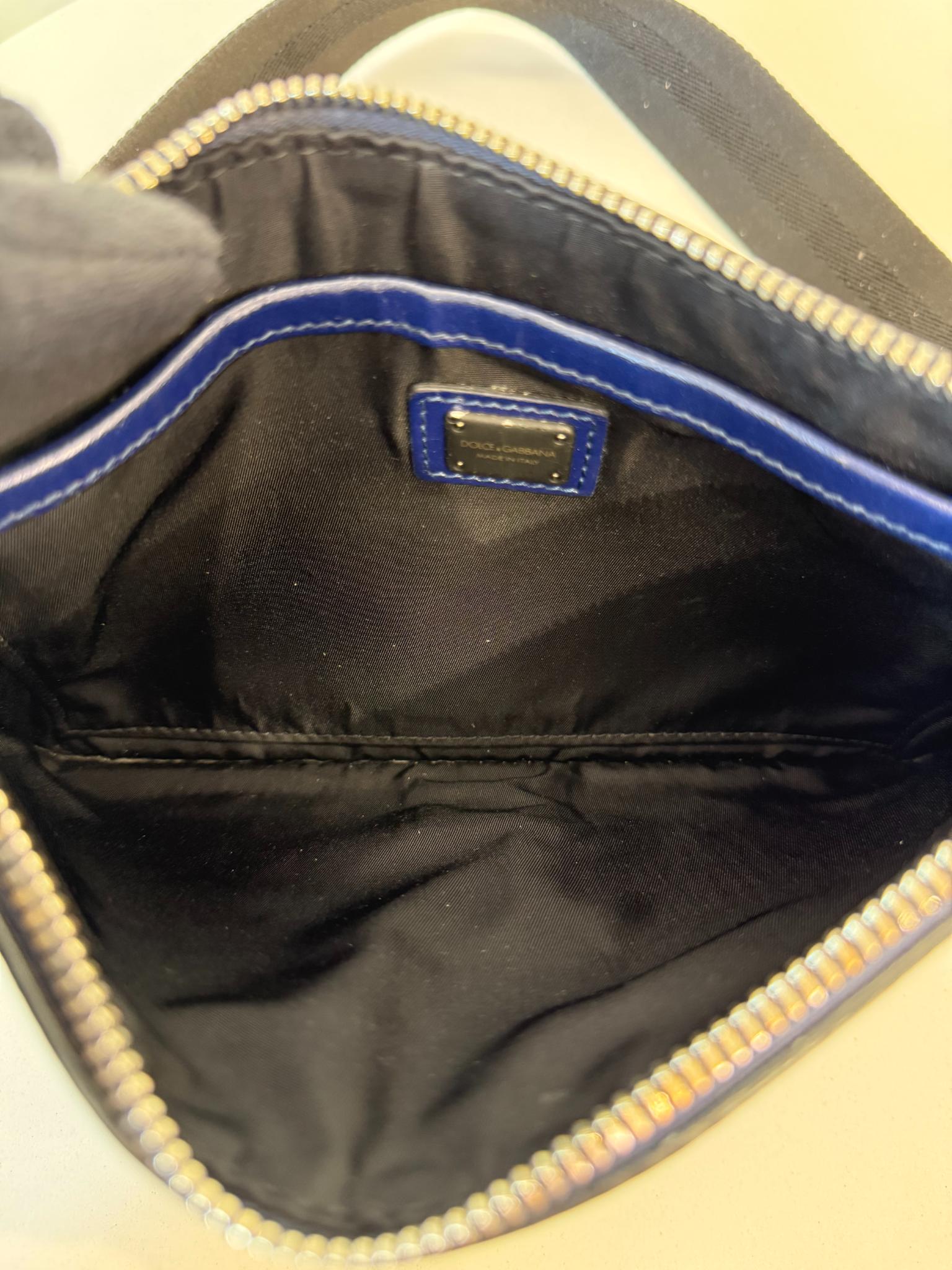 Dolce Gabbana DG Navy/White Grid Logo Print Men's Pouch