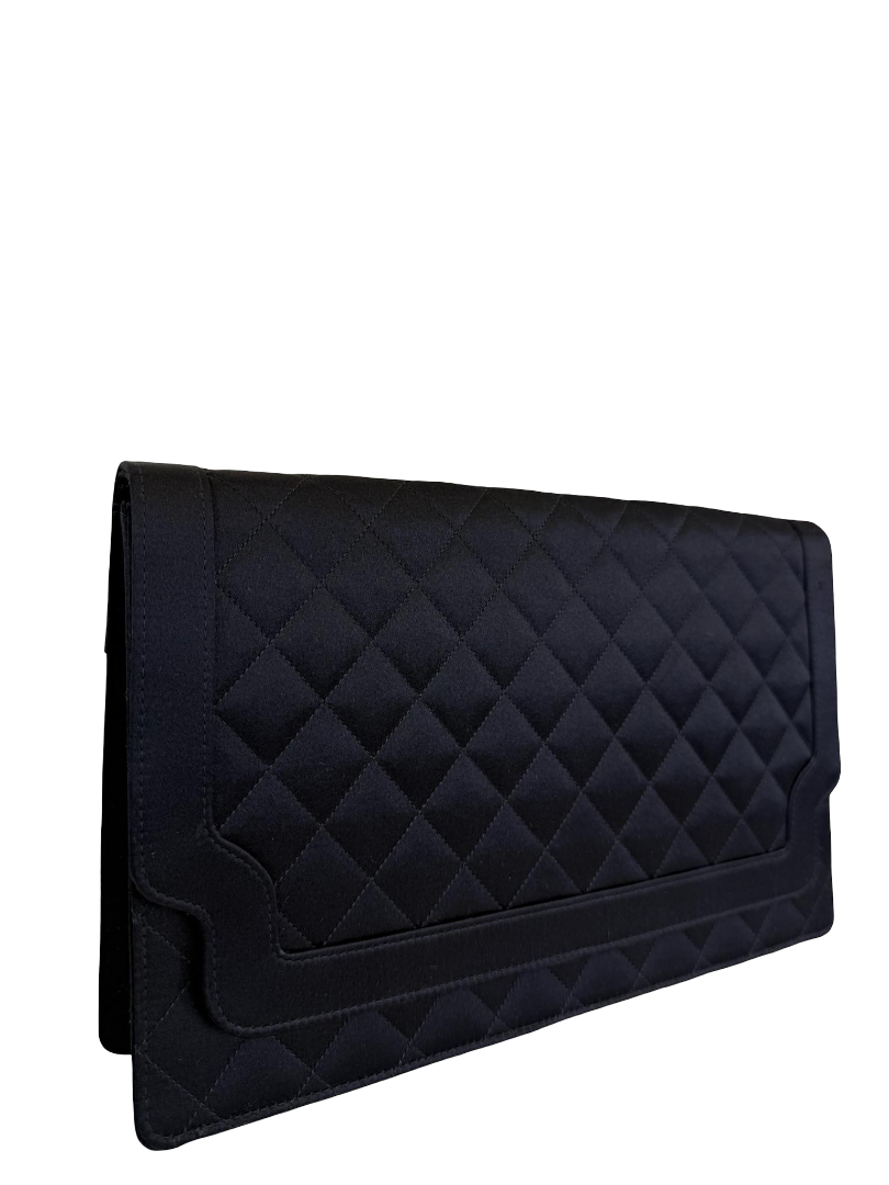 Chanel Vintage Black Quilted Satin Pochette