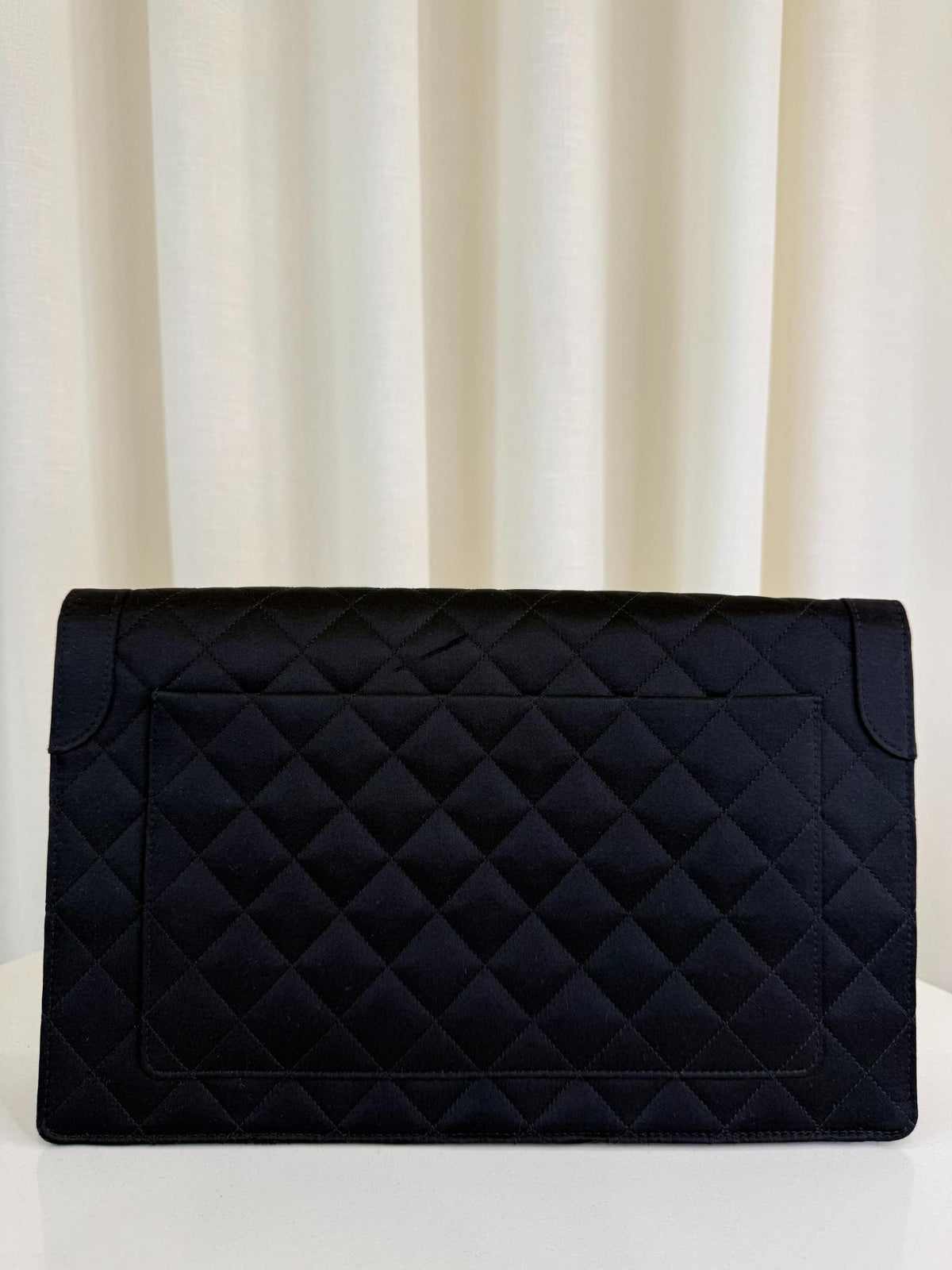 Chanel Vintage Black Quilted Satin Pochette