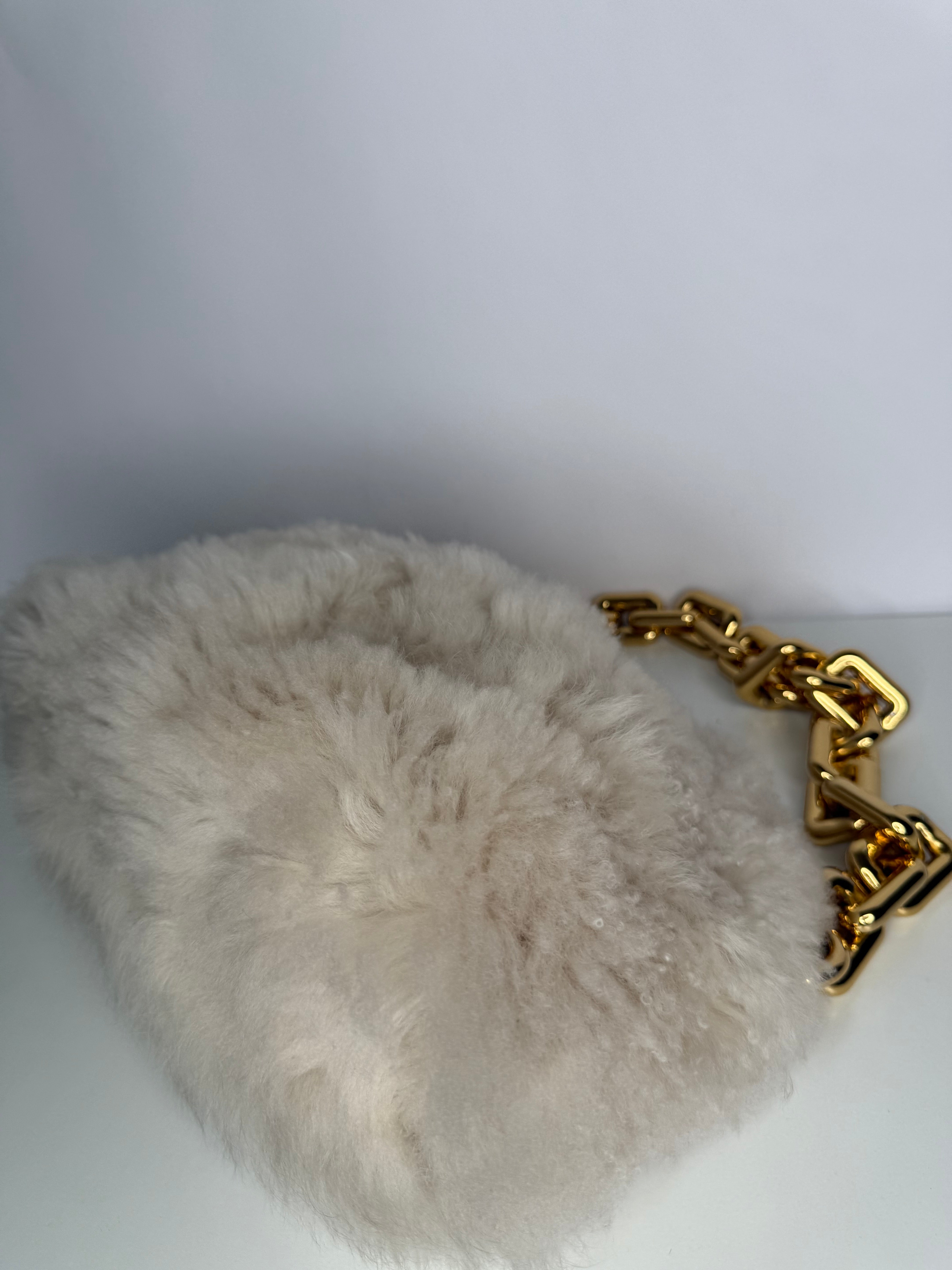 Bottega Veneta Shearling The Pouch Chain Beige