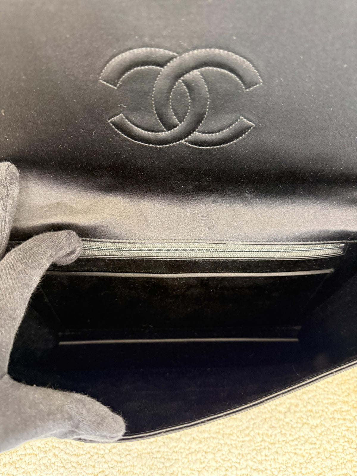 Chanel Vintage Black Quilted Satin Pochette