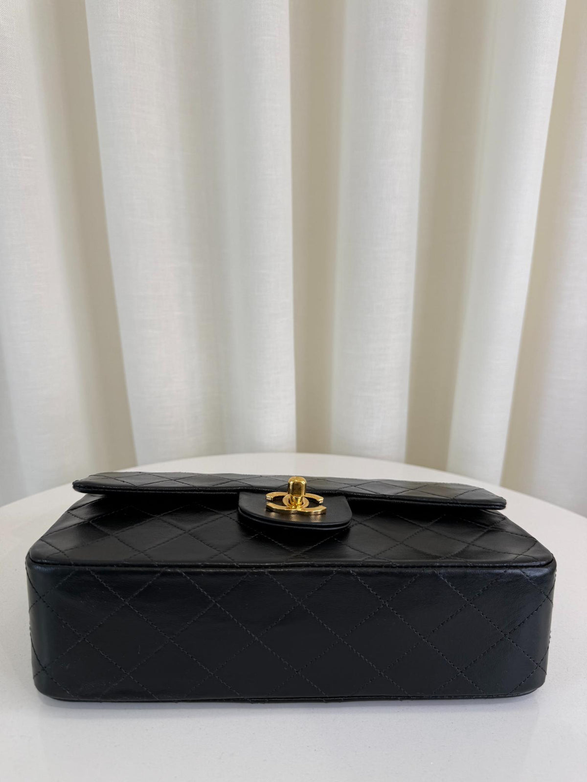 Chanel Classic Vintage Black Quilted Lambskin Leather Top Handle Chain Bag