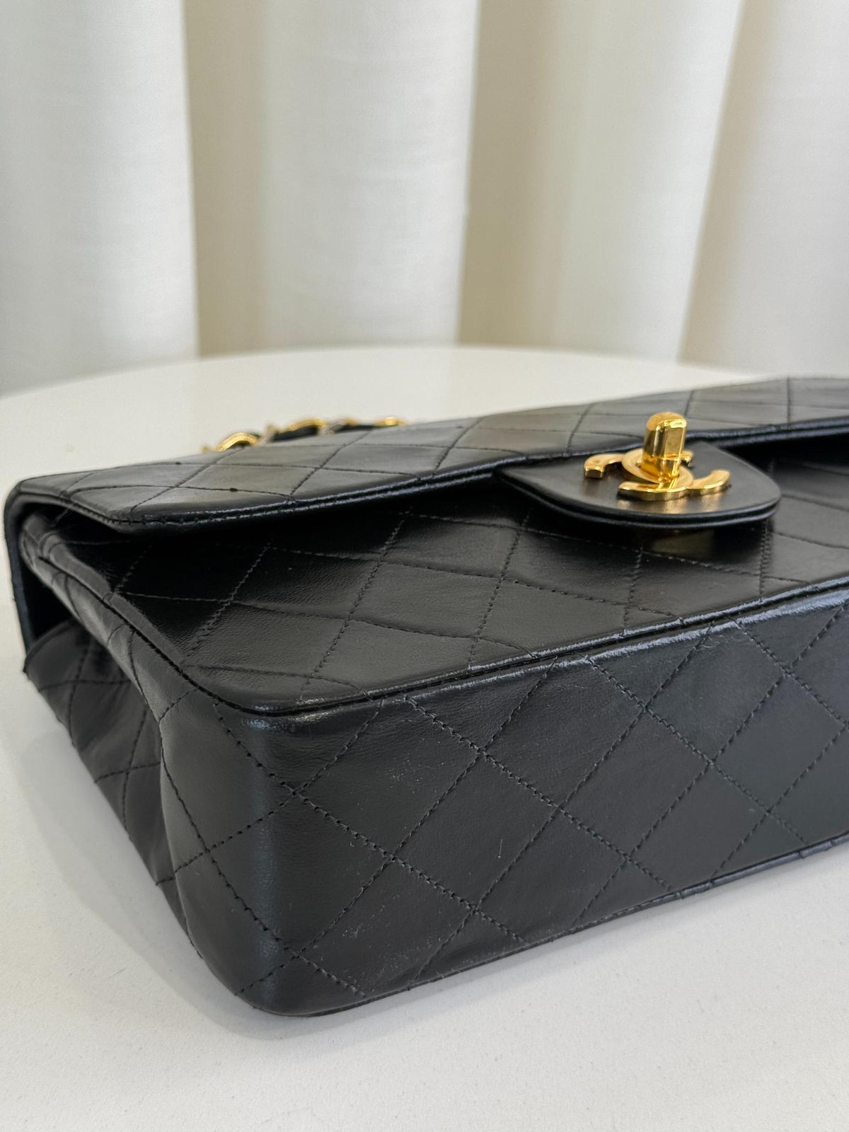 Chanel Classic Vintage Black Quilted Lambskin Leather Top Handle Chain Bag