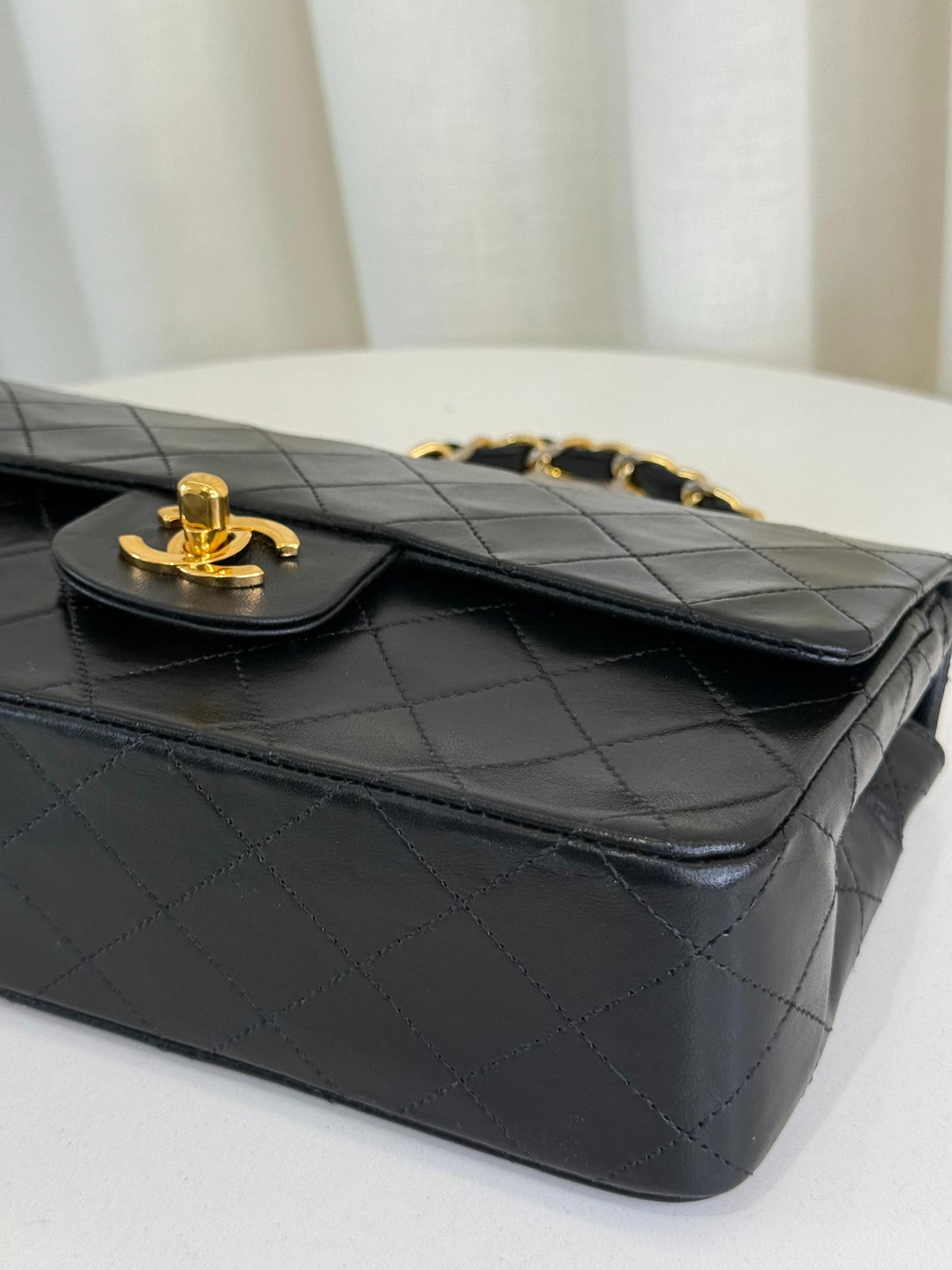Chanel Classic Vintage Black Quilted Lambskin Leather Top Handle Chain Bag