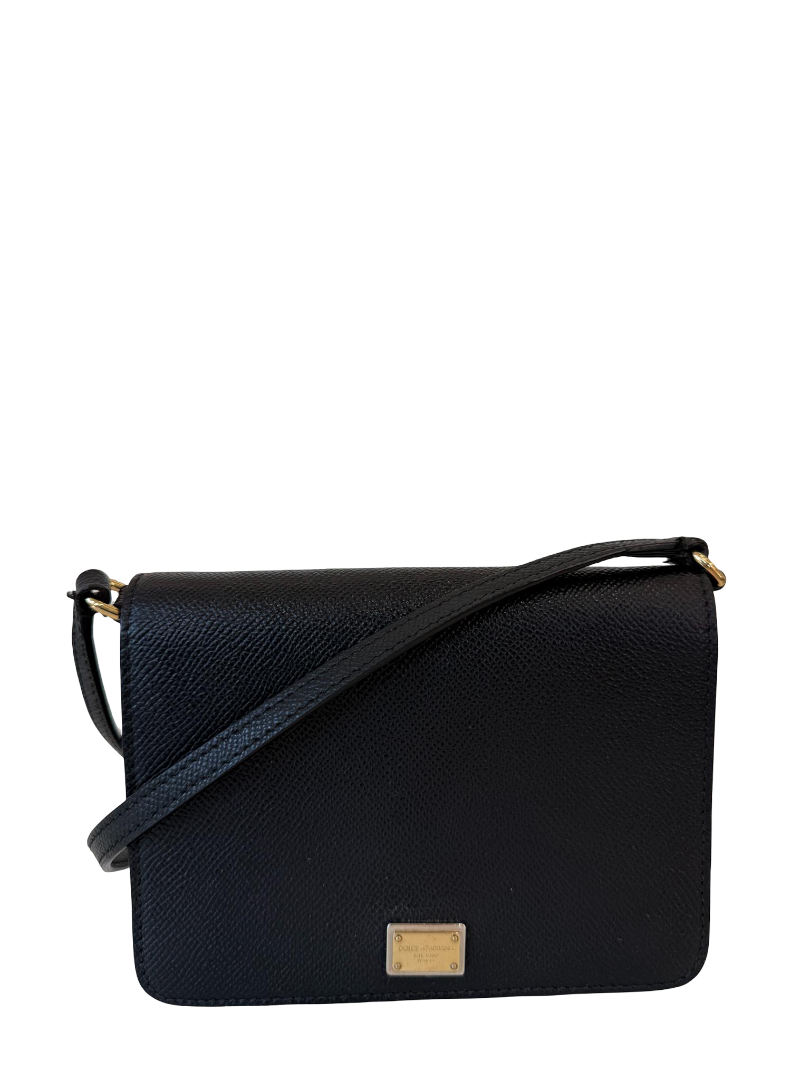 Dolce Gabbana Black Dauphine Leather Crossbody Bag