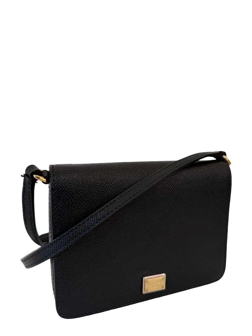 Dolce Gabbana Black Dauphine Leather Crossbody Bag