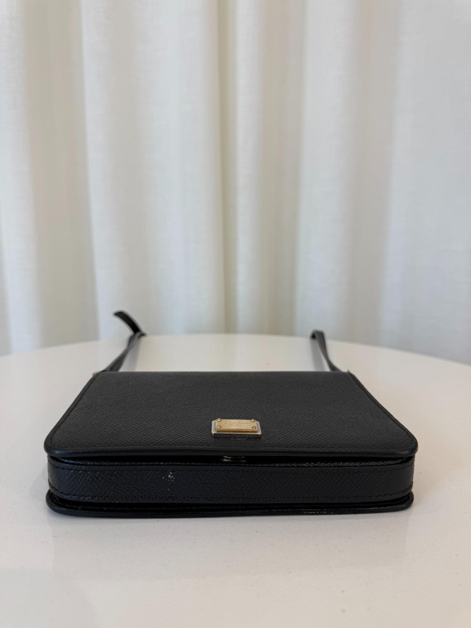 Dolce Gabbana Black Dauphine Leather Crossbody Bag