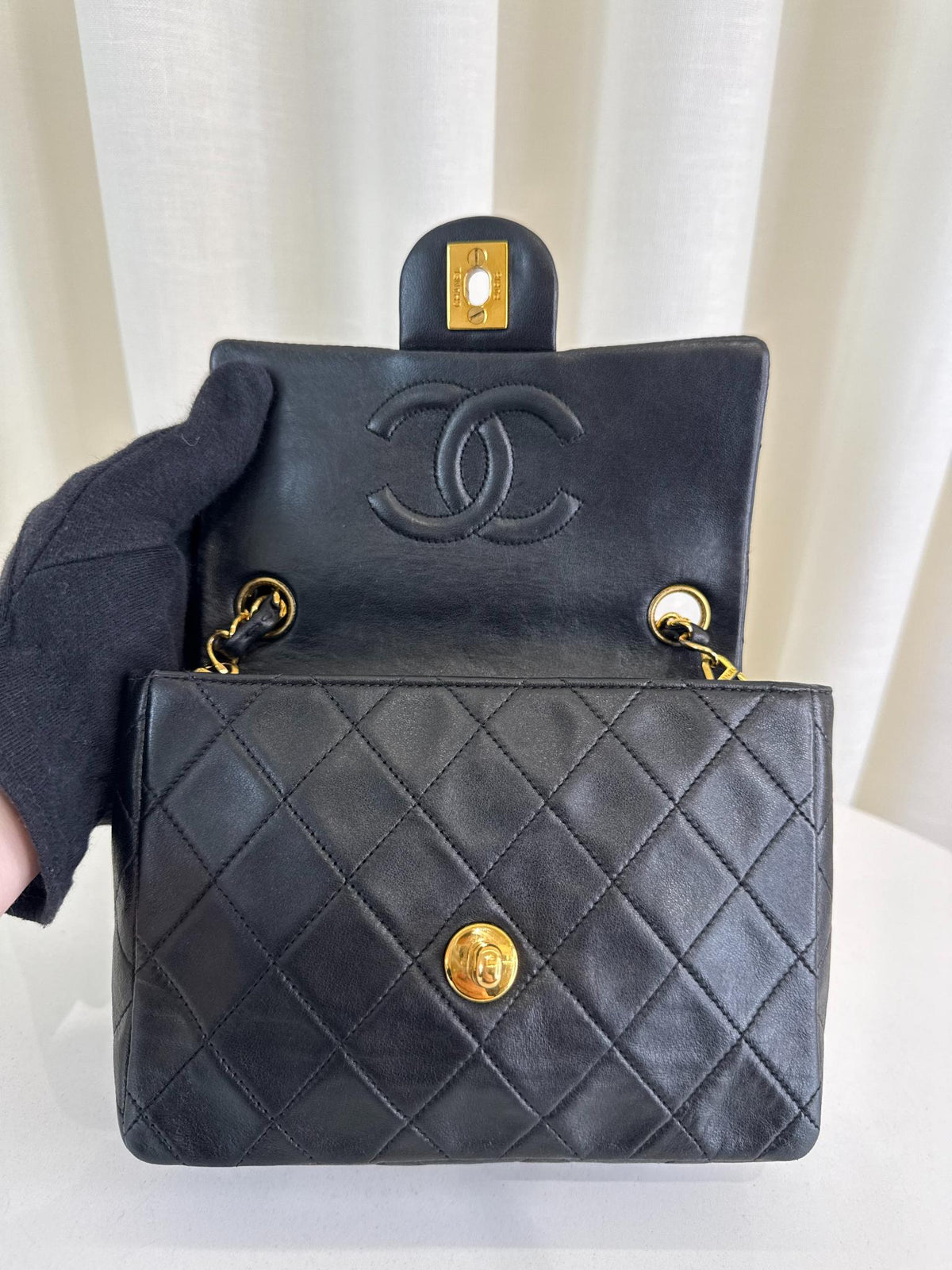 Chanel Classic Mini Square Black Quilted Lambskin Leather Flap Bag