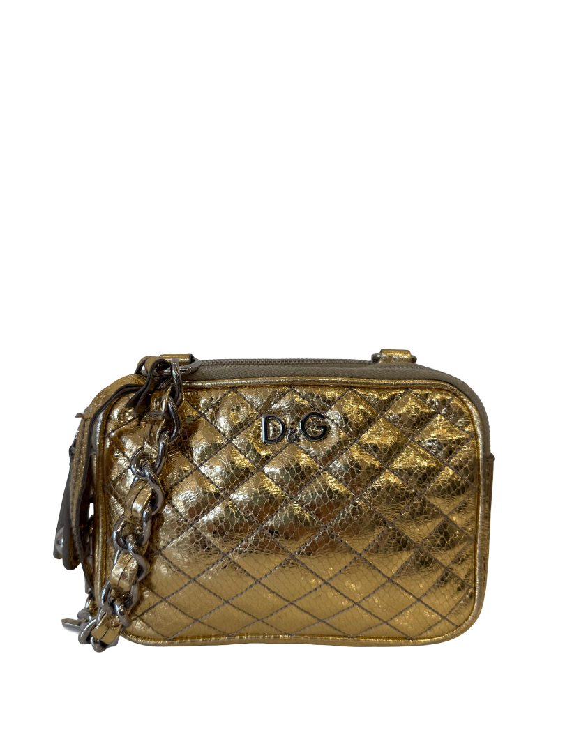 Dolce Gabbana Lily Glam Metallic Gold Camera Bag