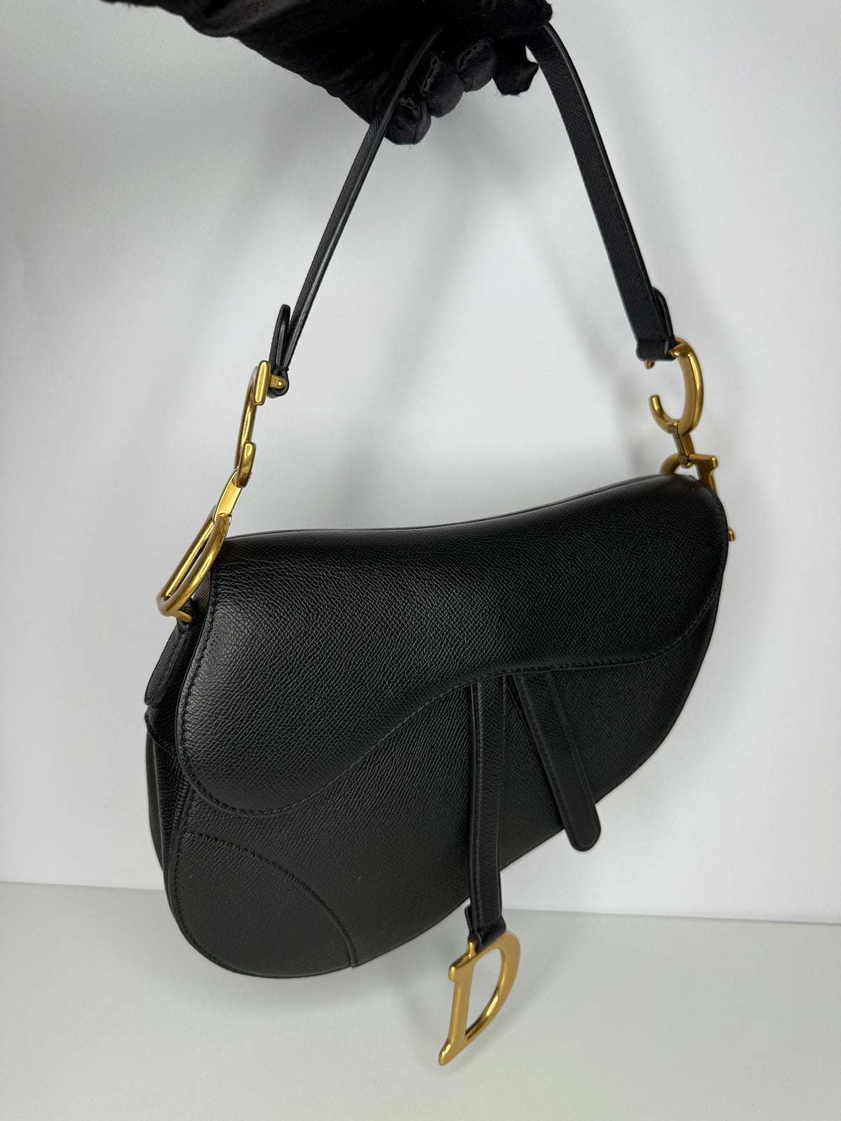 Christian Dior Grained Calfskin Saddle Bag Black