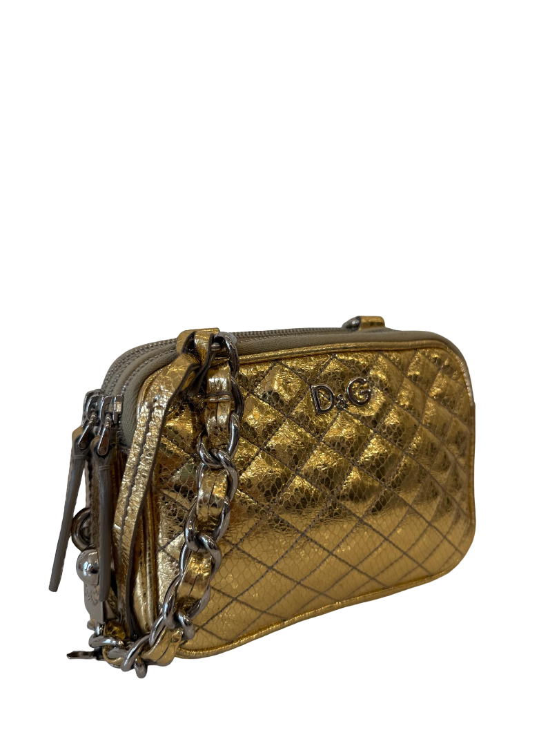 Dolce Gabbana Lily Glam Metallic Gold Camera Bag
