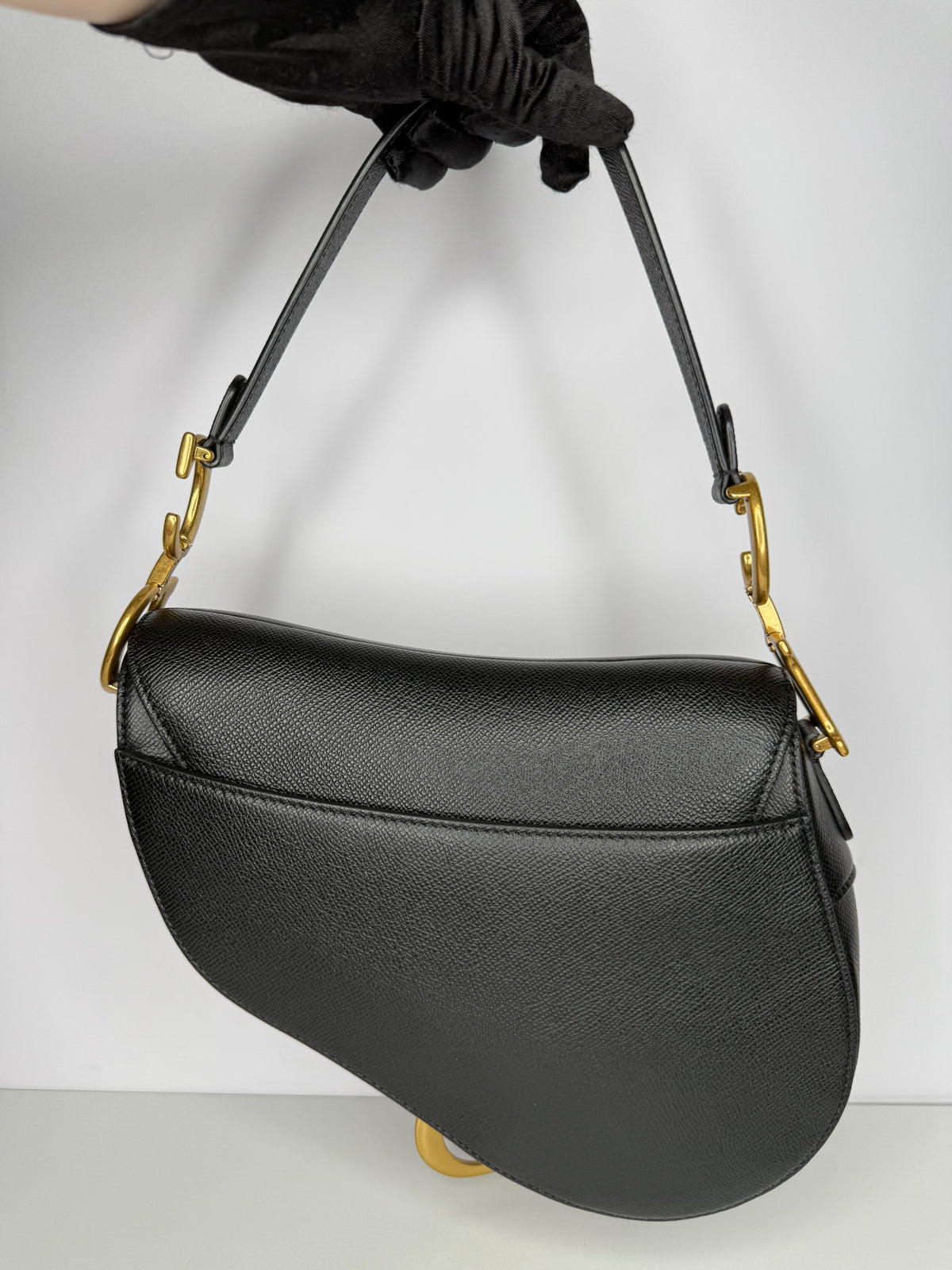 Christian Dior Grained Calfskin Saddle Bag Black