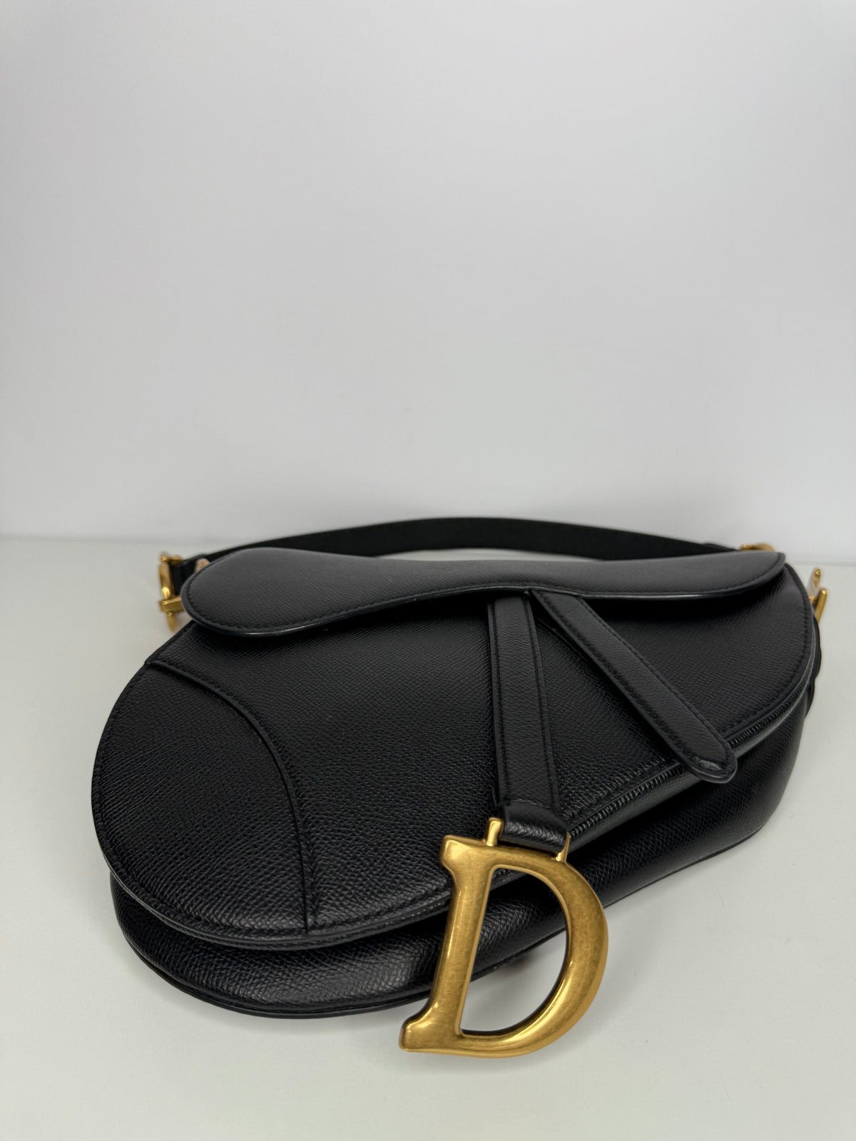 Christian Dior Grained Calfskin Saddle Bag Black