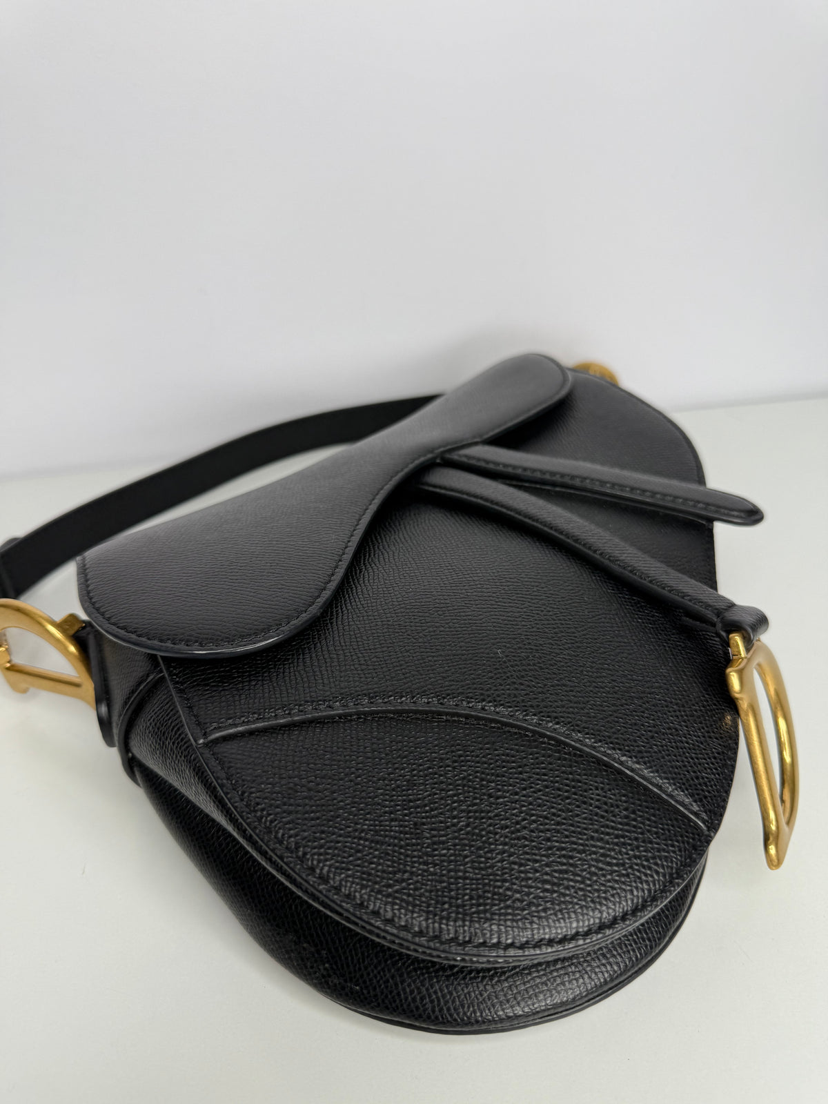 Christian Dior Grained Calfskin Saddle Bag Black