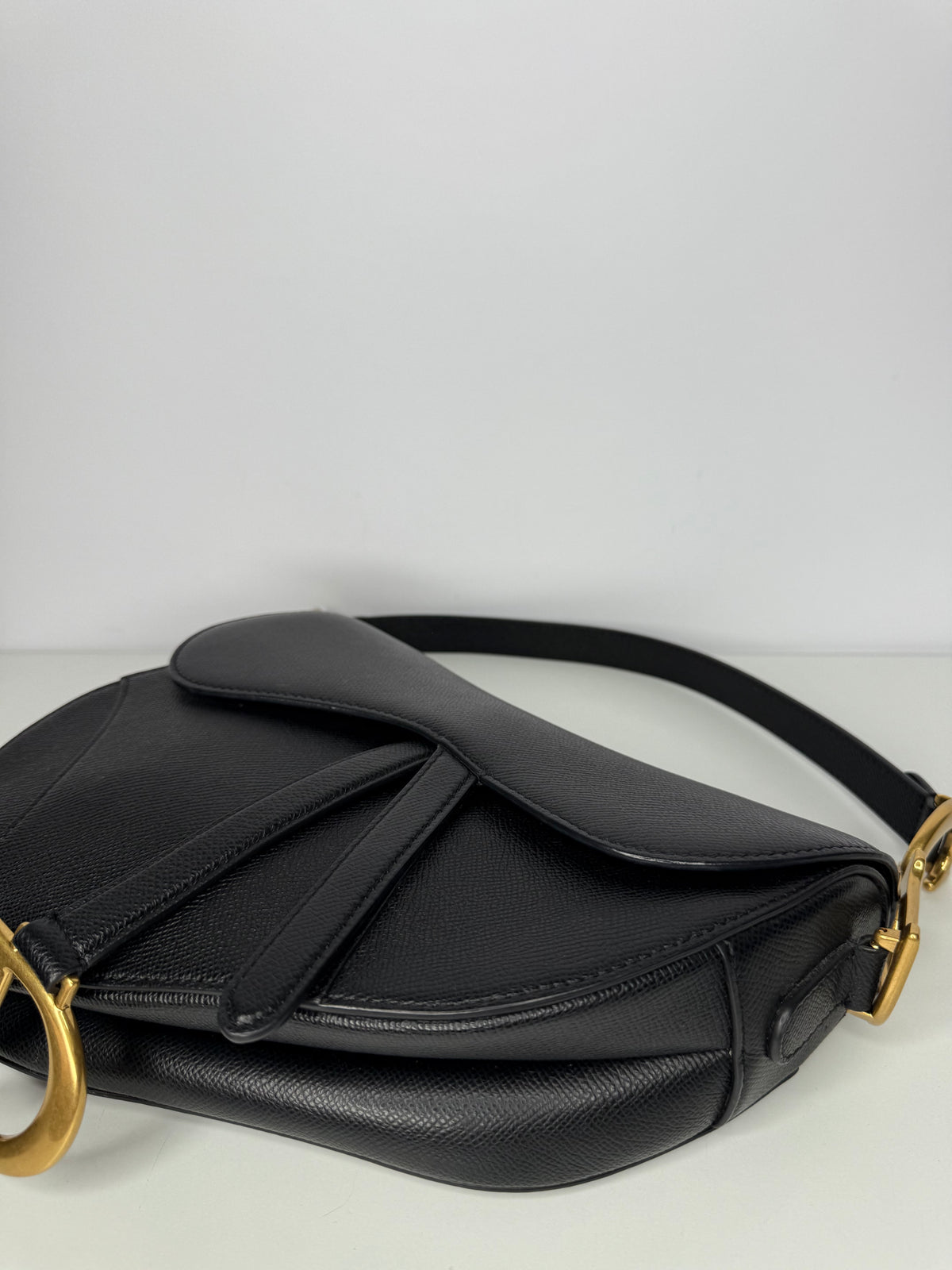 Christian Dior Grained Calfskin Saddle Bag Black