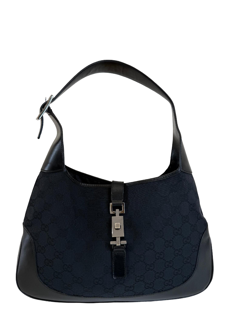 Gucci Jackie Black GG Canvas and Leather Small Shoulder Bag