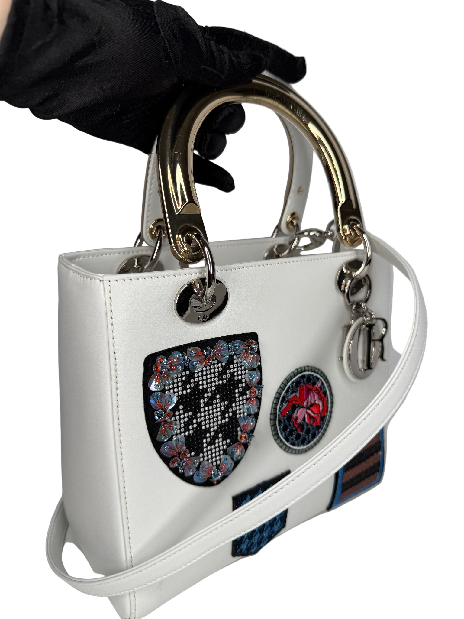 Christian Dior Limited Edition Medium Lady Dior White Patch Embellished