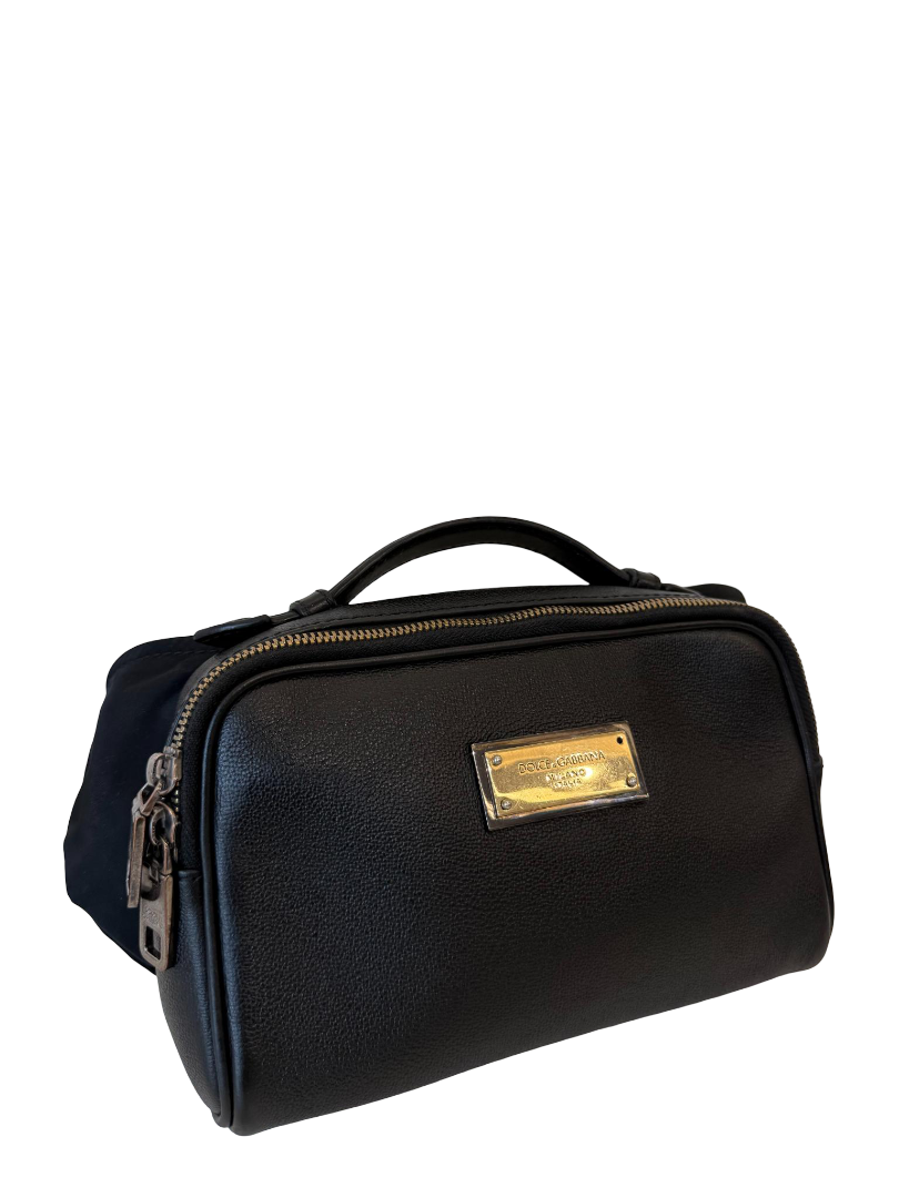 Dolce Gabbana Men Black Grainy Calfskin Belt Bag