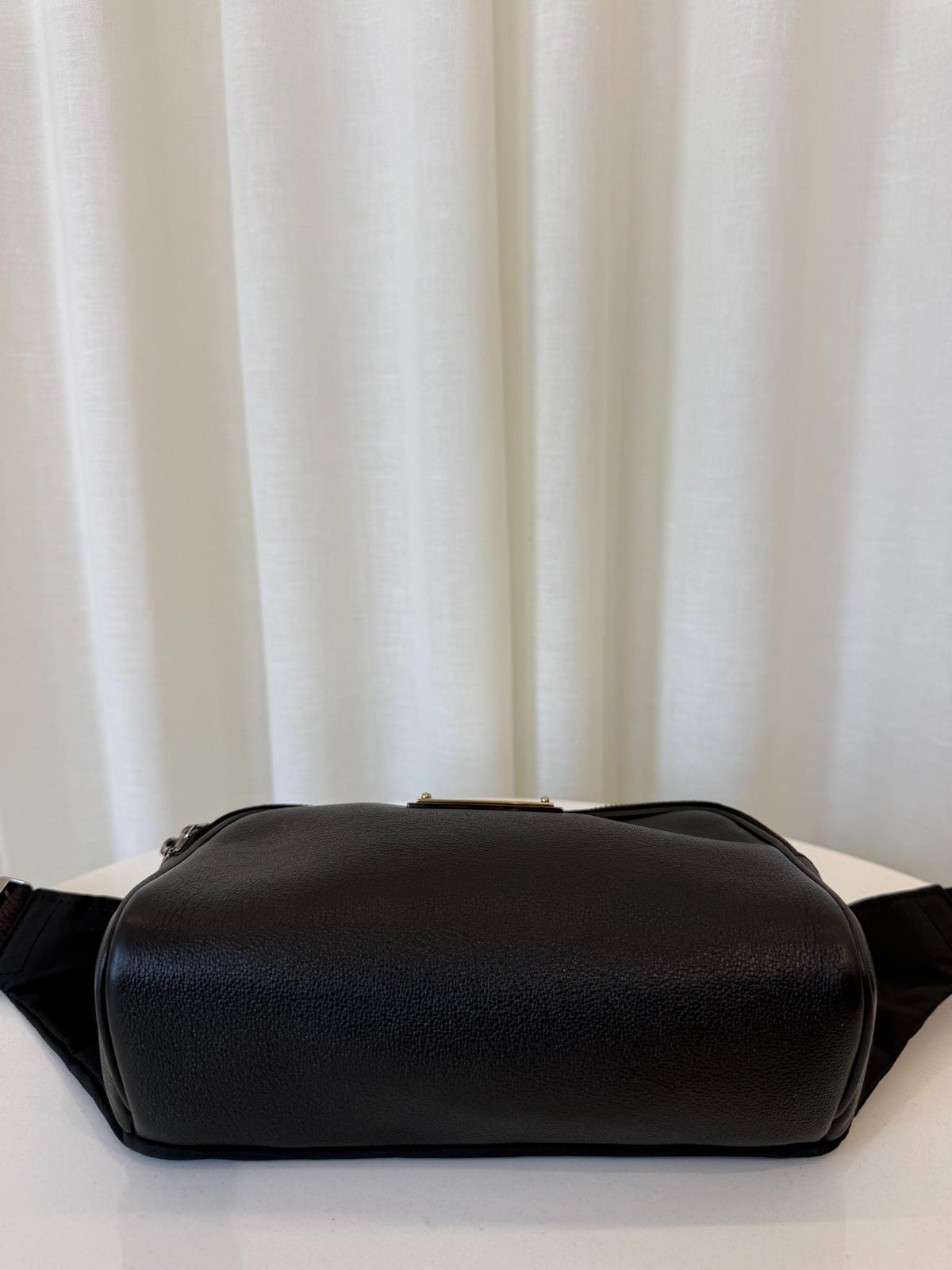 Dolce Gabbana Men Black Grainy Calfskin Belt Bag