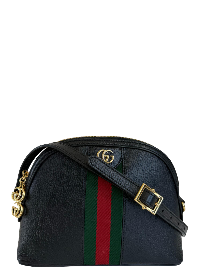Gucci Calfskin GG Web Small Ophidia Dome Crossbody Bag Black