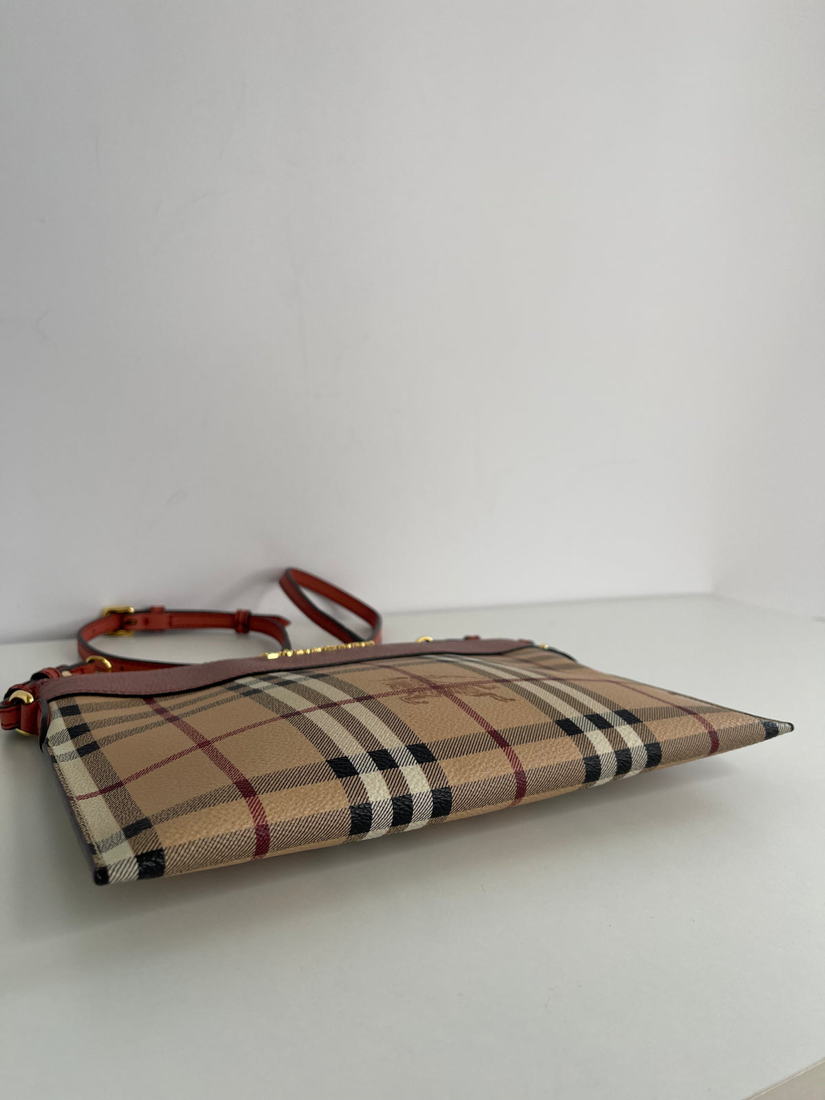 Burberry Haymarket Check Two Tone Leather Crossbody Bag