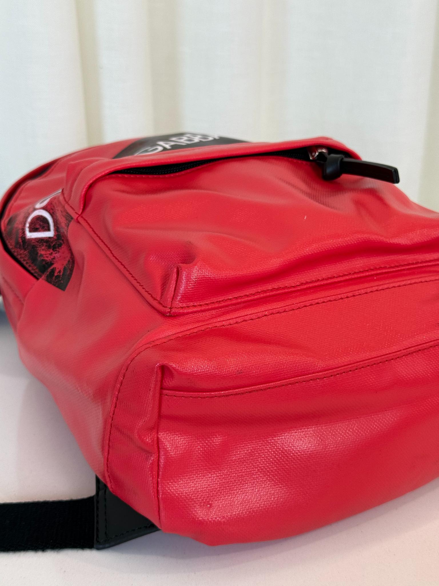 Dolce Gabbana Red Coated Canvas Vulcano Tape Bambino Backpack