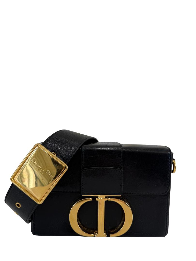 Christian Dior Black Box Calfskin Leather Montaigne 30 Flap Bag