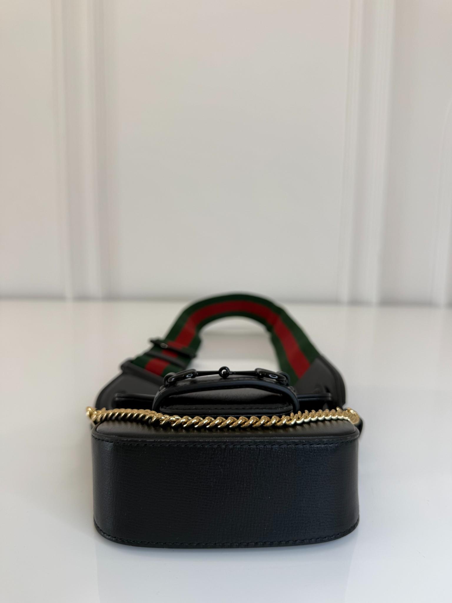 Gucci Nano Horsebit 1955 Web Crossbody Bag Black