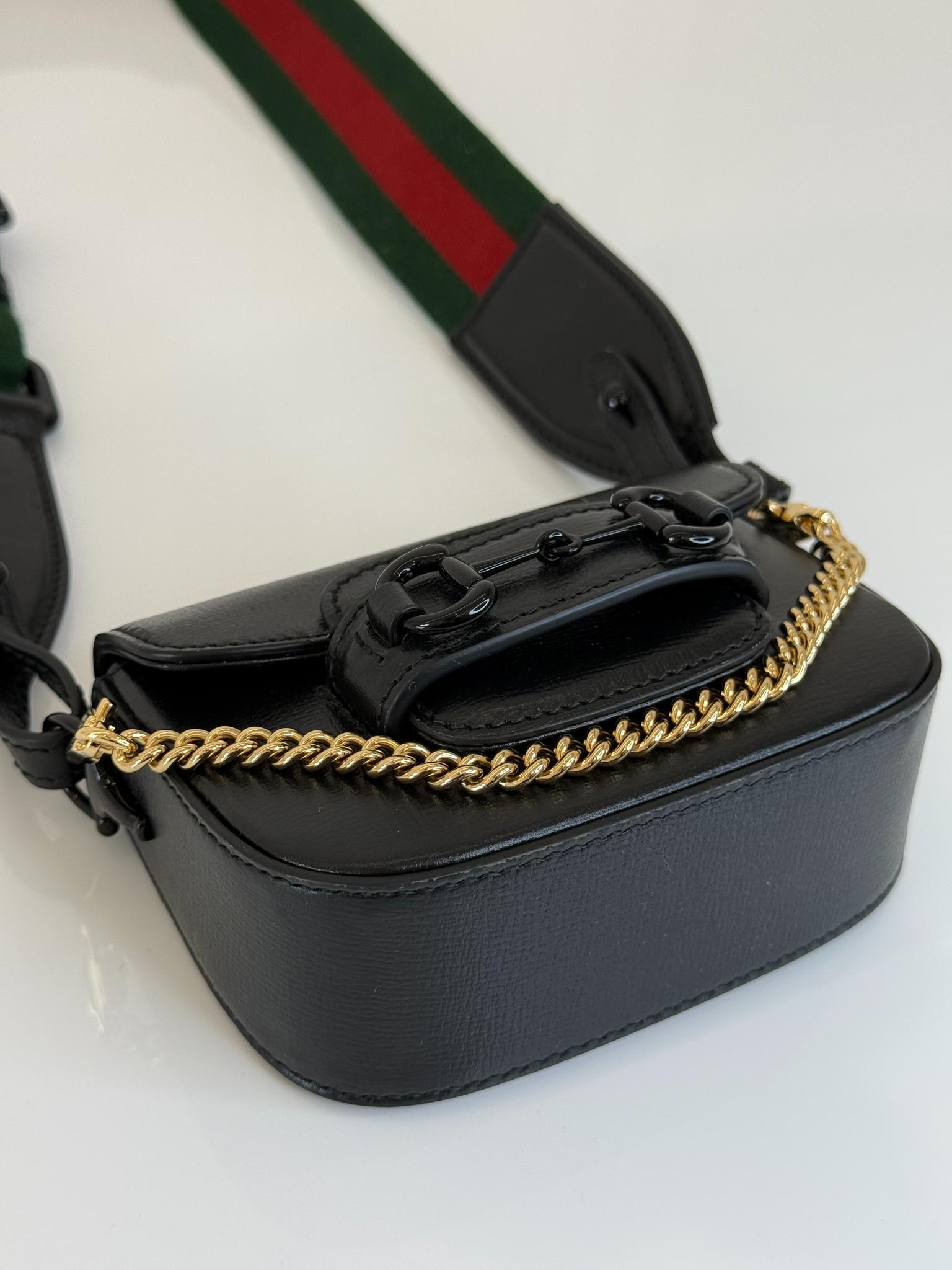 Gucci Nano Horsebit 1955 Web Crossbody Bag Black