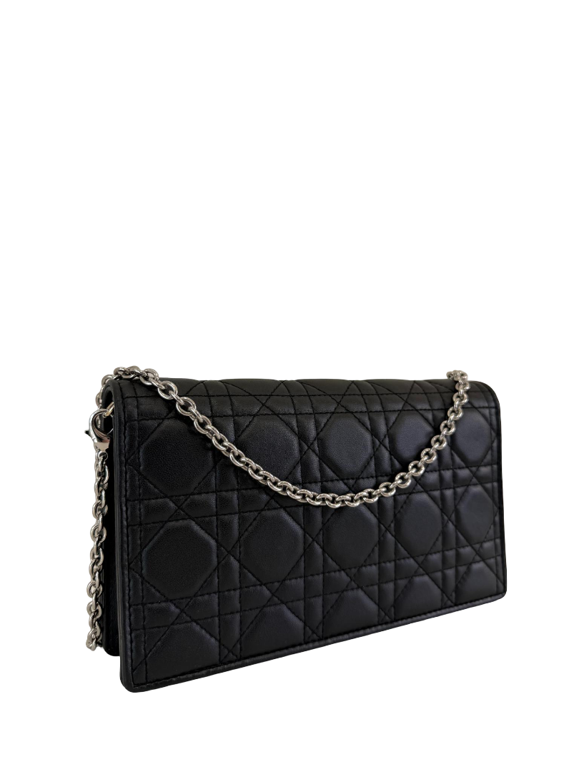 Christian Dior Black Cannage Quilted Lambskin Leather Lady Dior Pouch