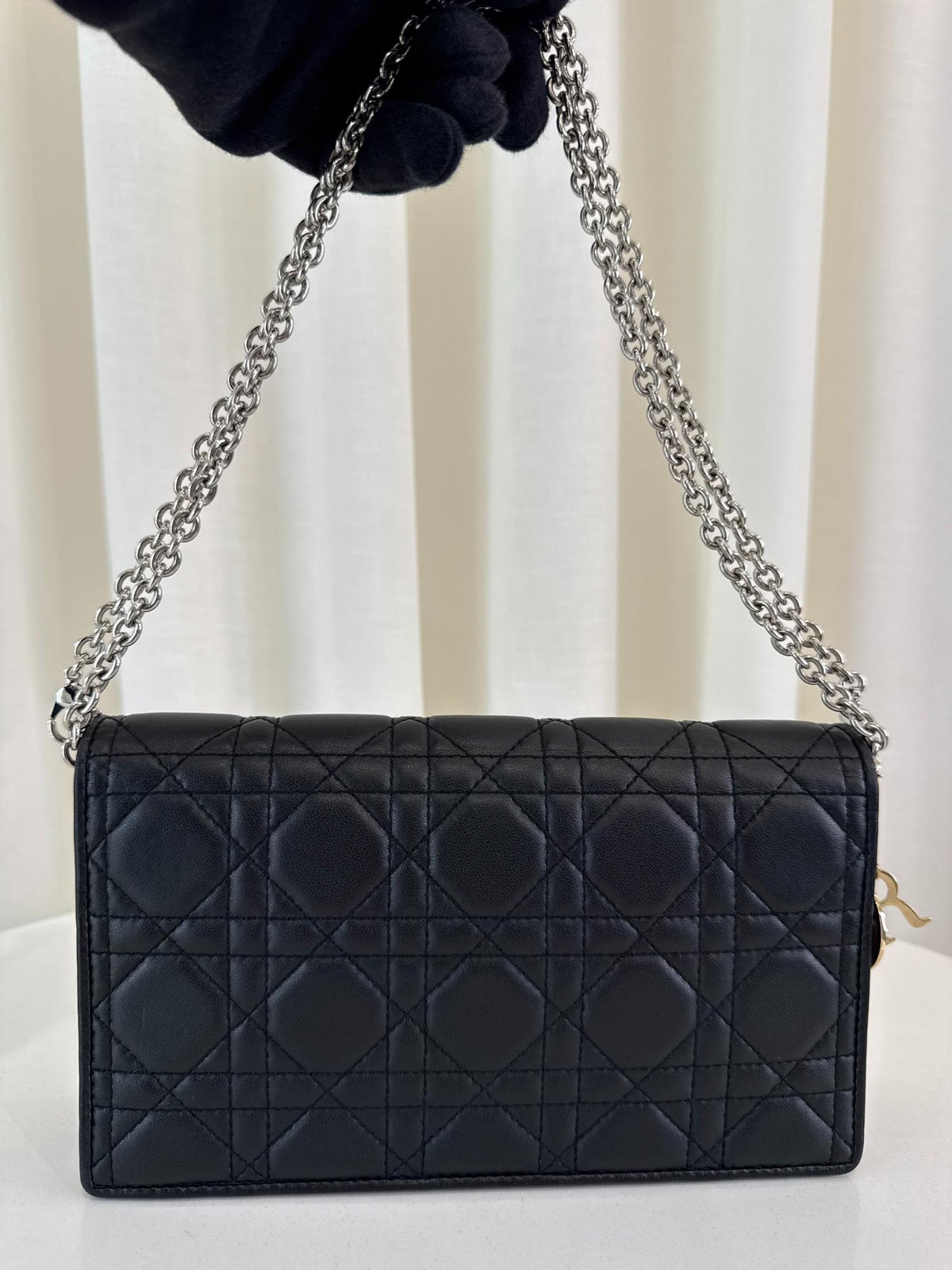 Christian Dior Black Cannage Quilted Lambskin Leather Lady Dior Pouch