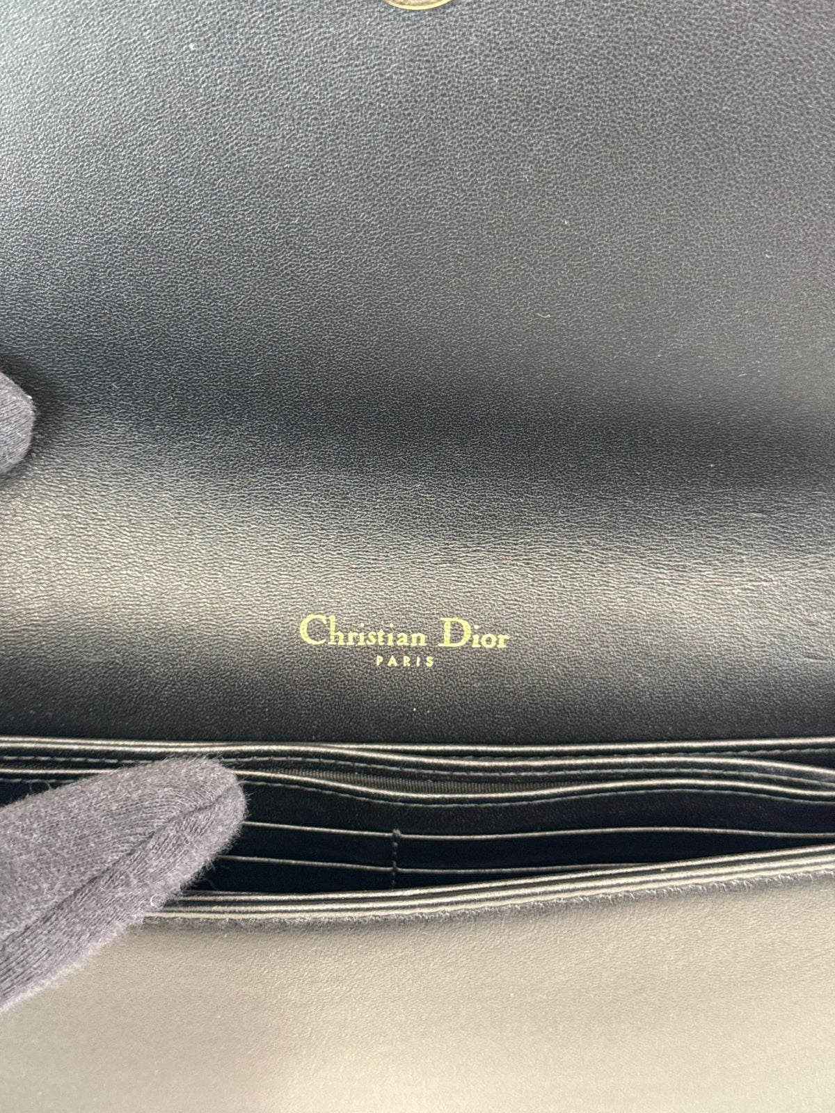 Christian Dior Black Cannage Quilted Lambskin Leather Lady Dior Pouch