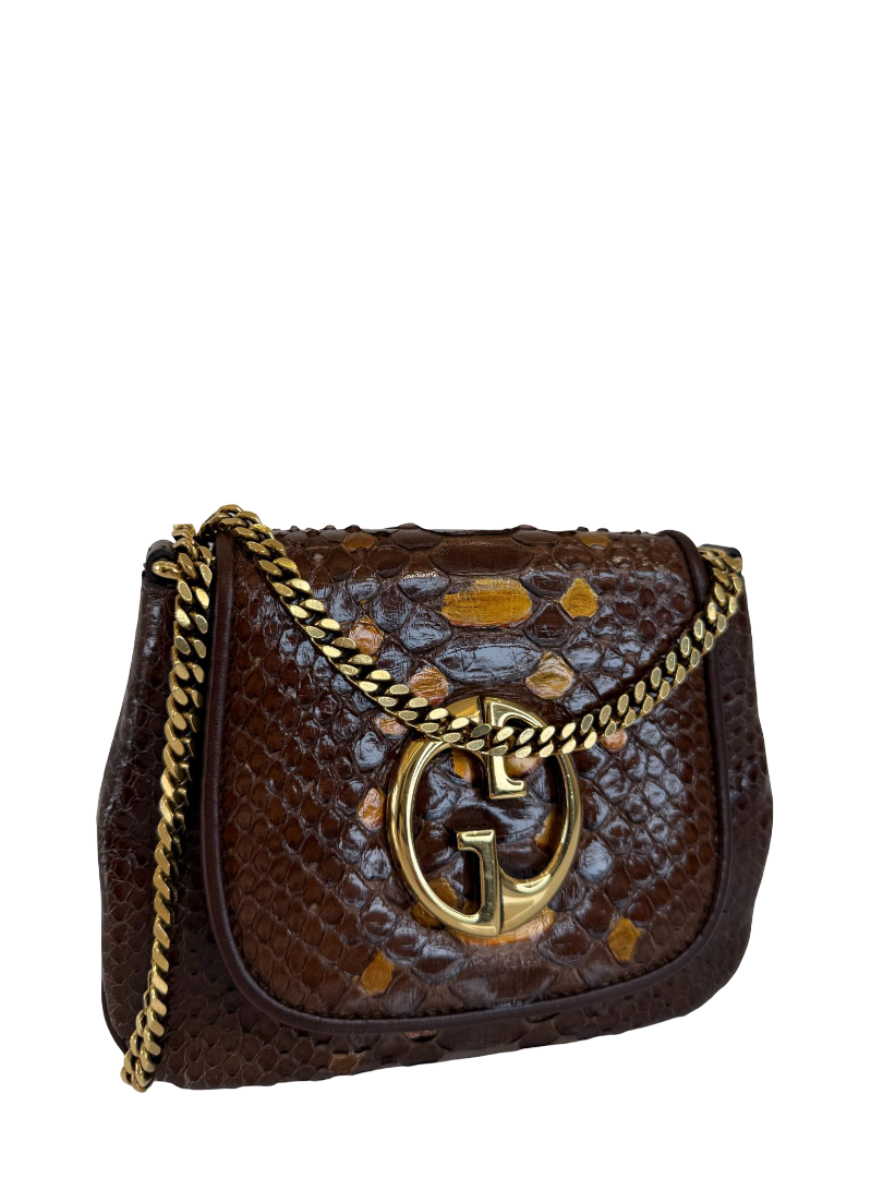 Gucci Brown Python 1973 Mini Chain Crossbody Bag