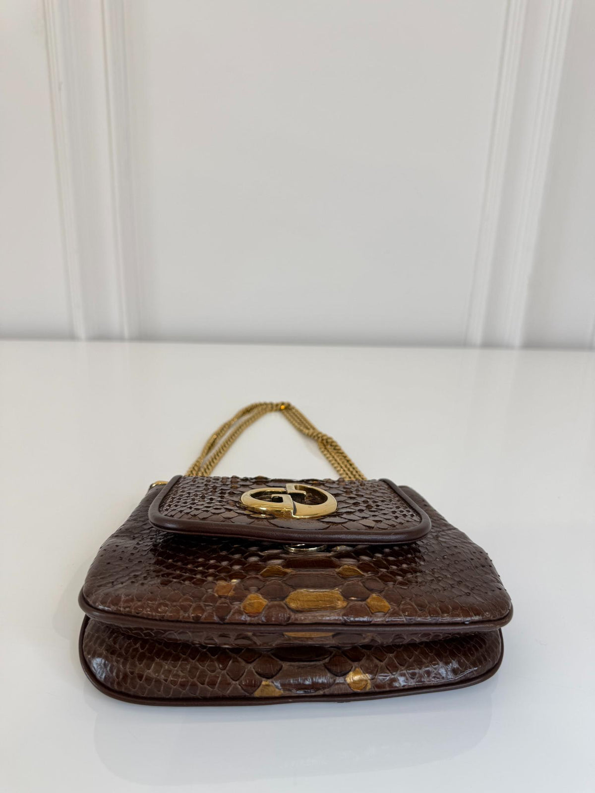 Gucci Brown Python 1973 Mini Chain Crossbody Bag