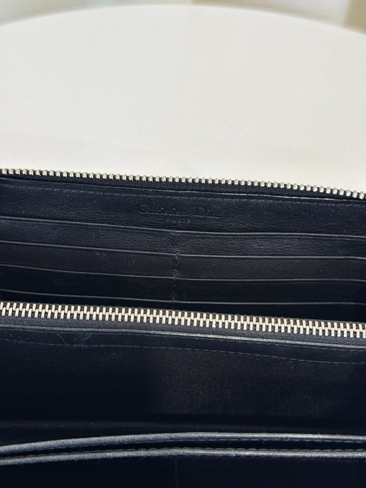 Christian Dior Black Cannage Quilted Patent Leather Zippy Wallet