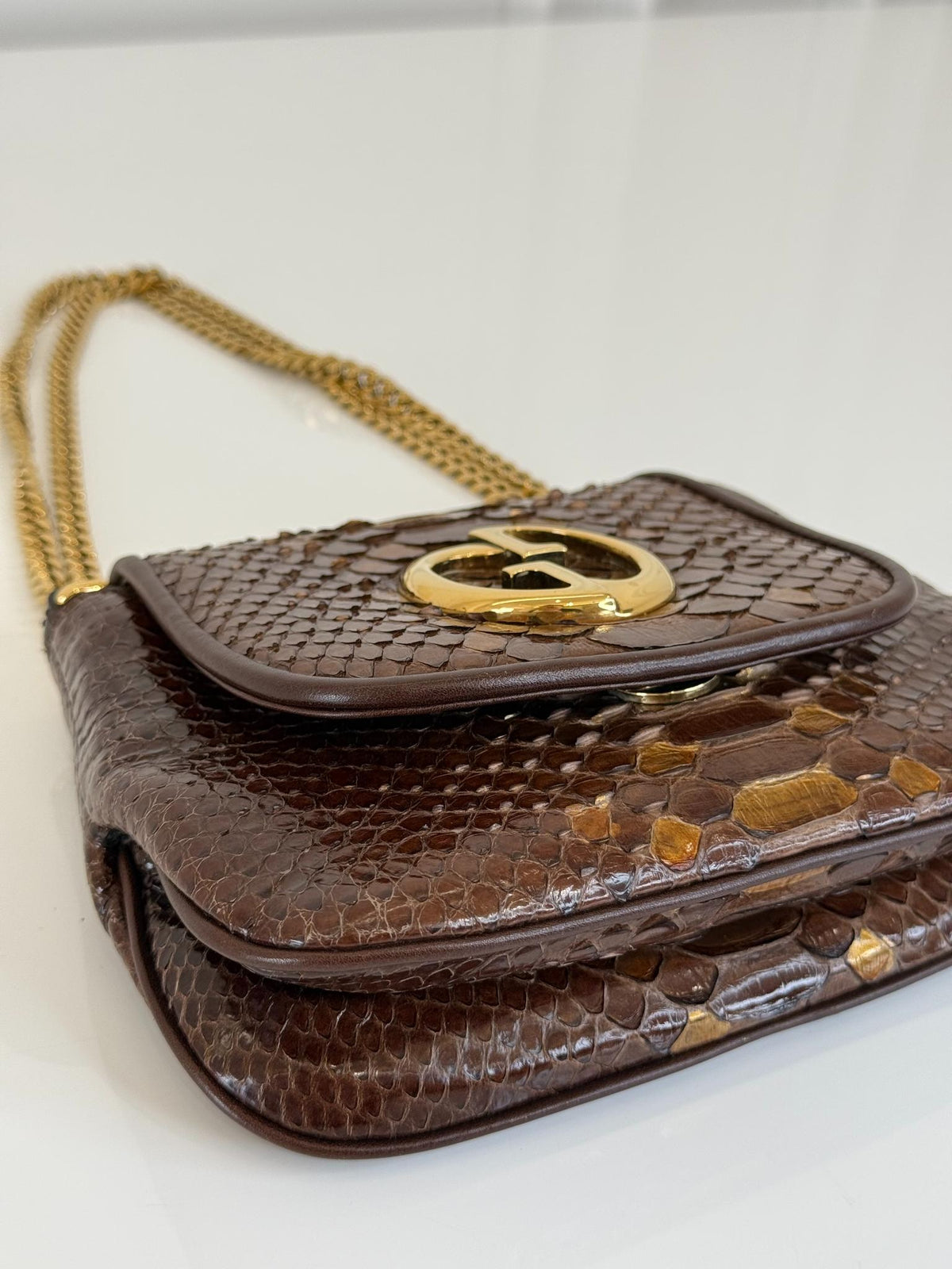 Gucci Brown Python 1973 Mini Chain Crossbody Bag