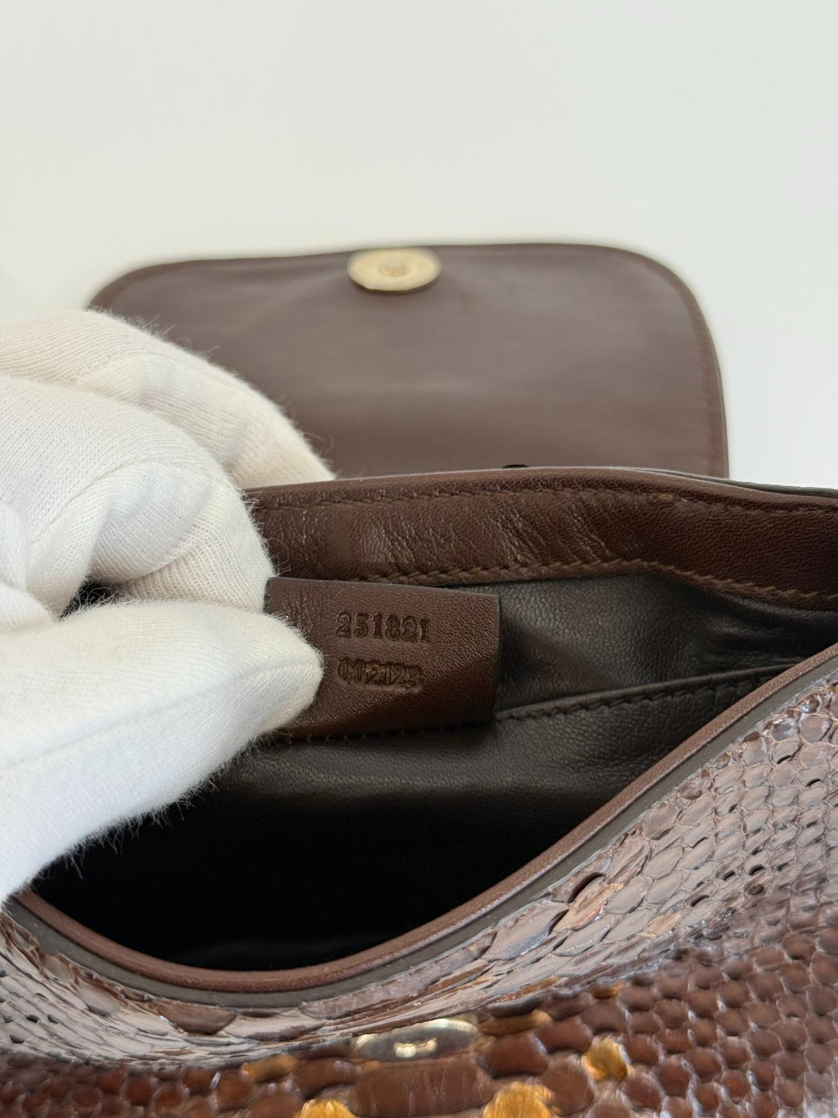 Gucci Brown Python 1973 Mini Chain Crossbody Bag