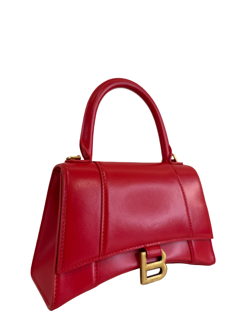 Balenciaga Hourglass Small Red Smooth Leather Top Handle Bag