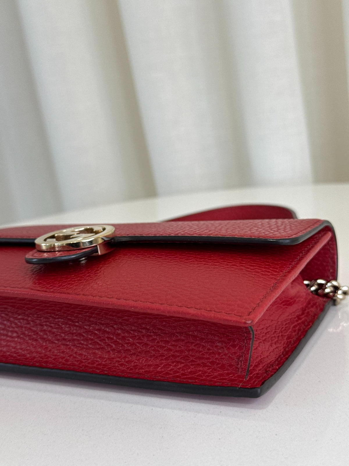 Gucci Red Interlocking G Chain Leather Wallet on Chain